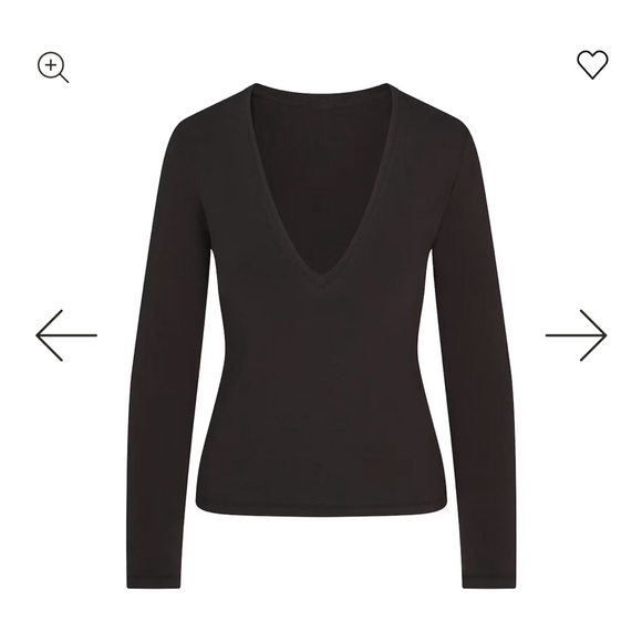 SKIMS Fits Everybody Plunge Long Sleeve Top, Onyx - Picture 5 of 5